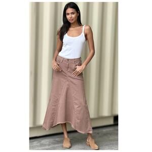 Wash Lab Denim Selma Pieced Asymmetric Denim Maxi Skirt Size 32